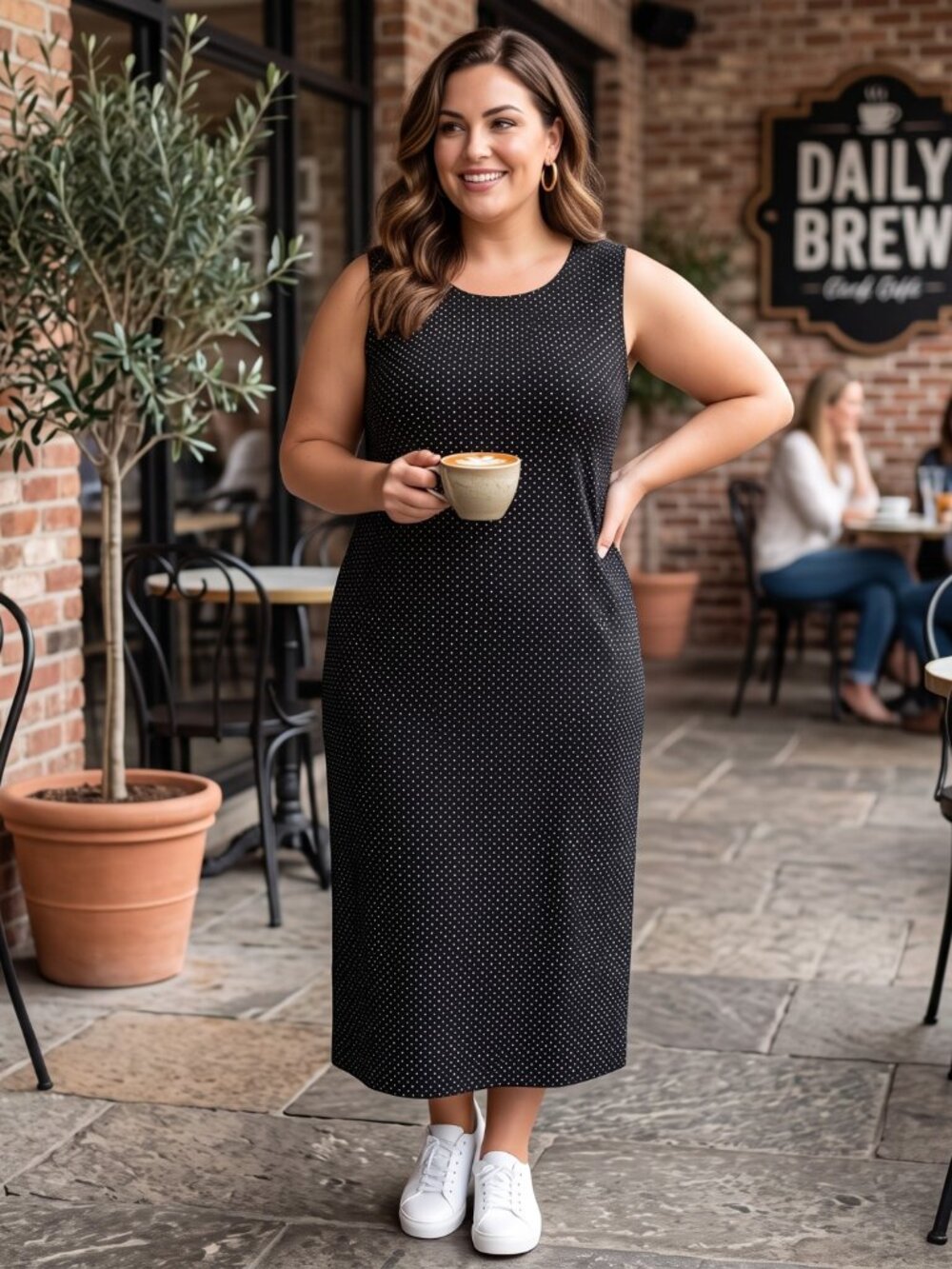 Ronni Nicole II by Ouida Black Polka Dot Sleeveless Maxi Dress Plus Size 20W